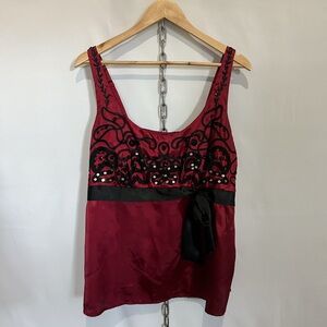 Y2K Lane Bryant Red/Black Sequin Tank with Bow
